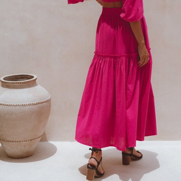 ELF Annabelle Linen Maxi Skirt Magenta Pink M Cottagecore - Picture 5 of 10